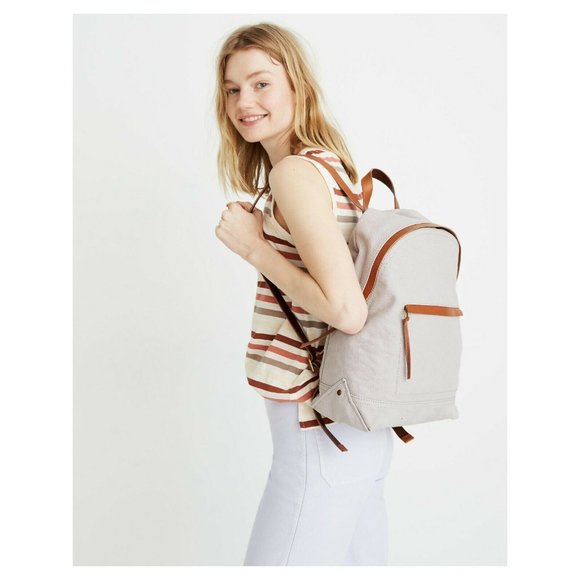 Madewell Handbags - Madewell Charleston Gray British Surplus Canvas Backpack Brown Leather Strap NEW